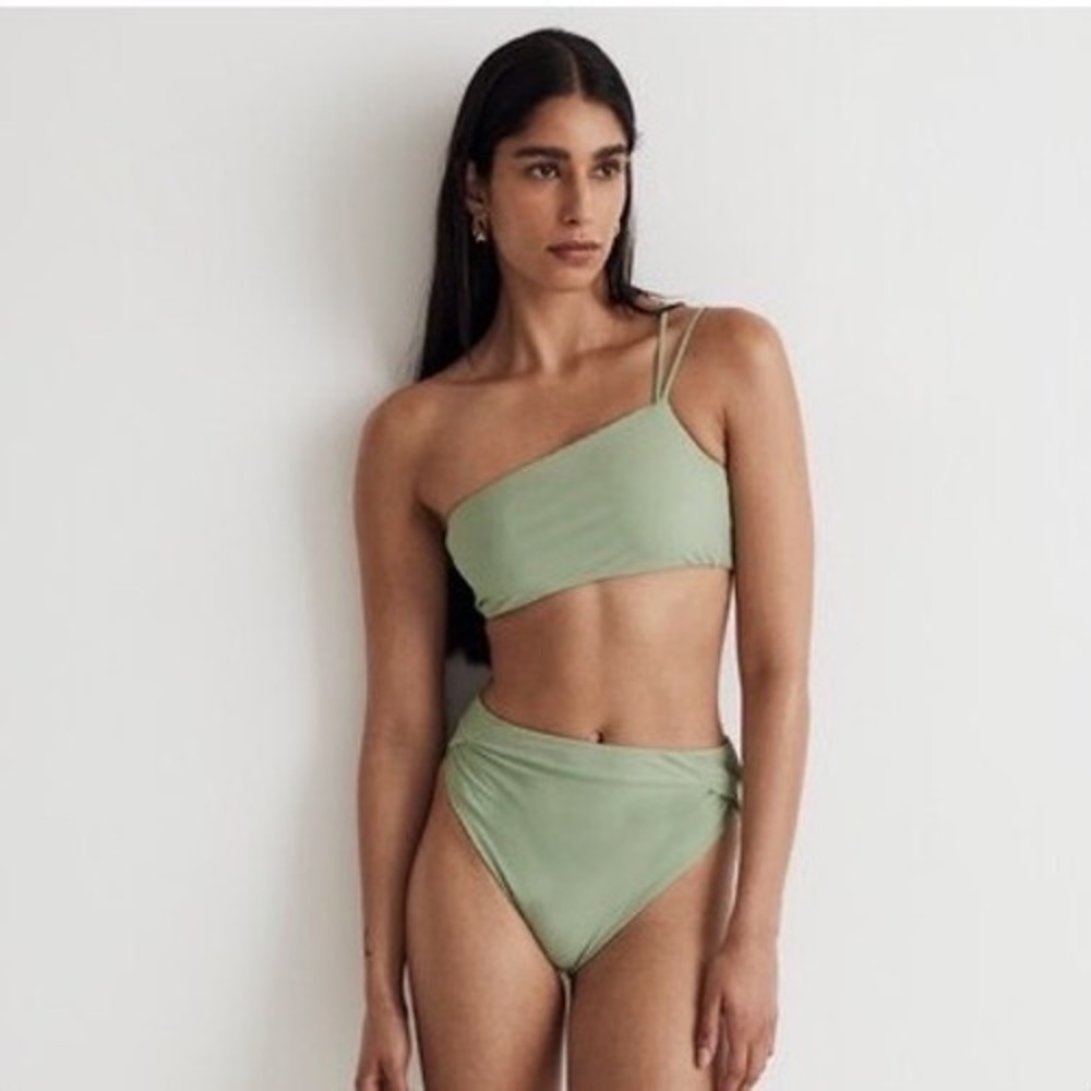 Madewell Second Wave Gatehouse Green One Shoulder High Waisted Bikini Set Medium